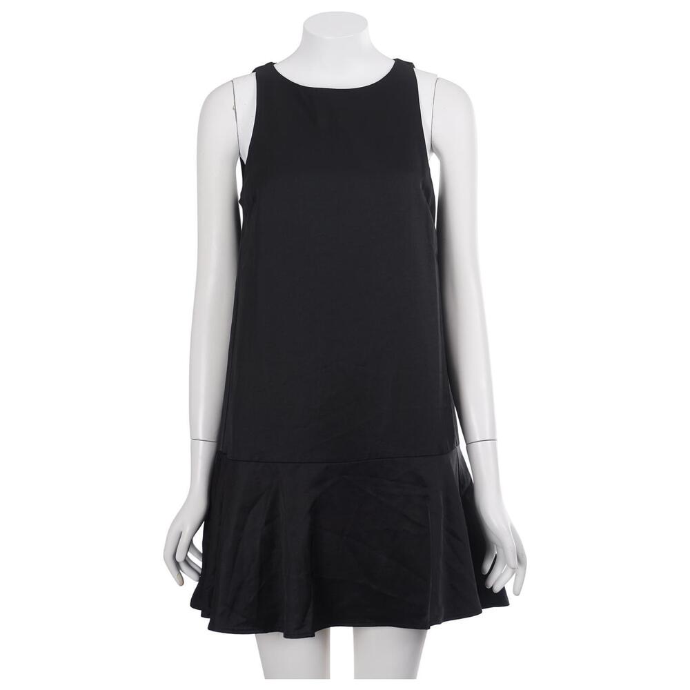 NWT H&M Dress XS Black Linen Blend Sleeveless Flounce Hem Shift Mini Casual